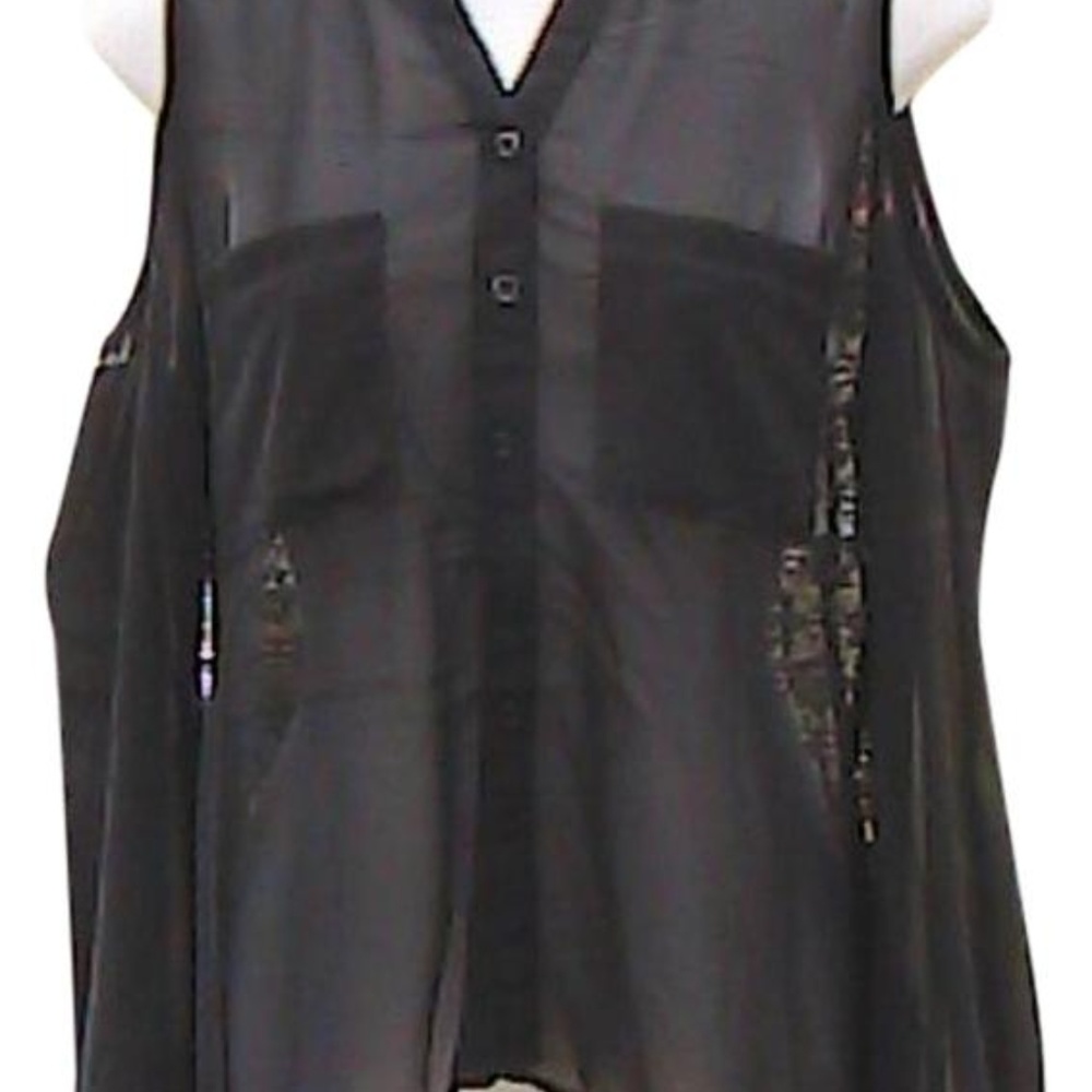Chiffon Cold Blouse Solid Black Top Size: 8 (M)